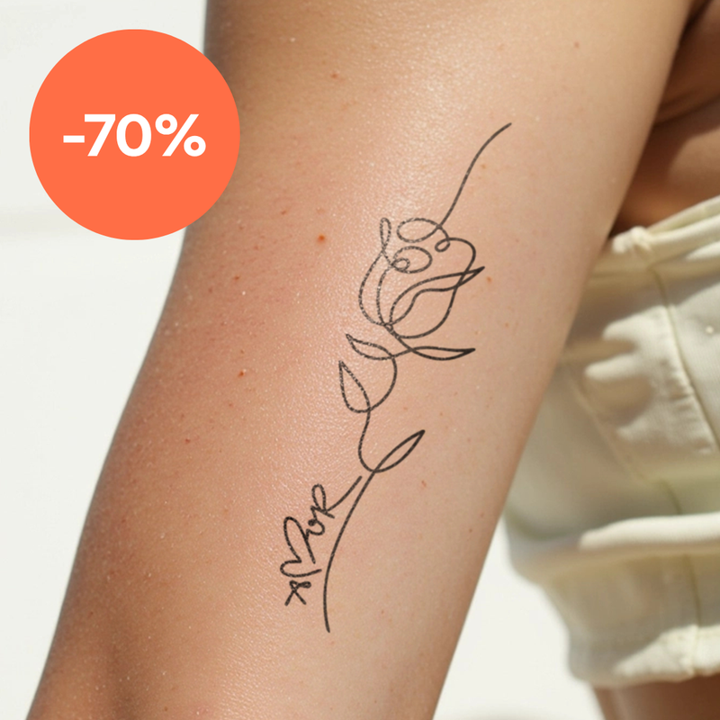 Tatouage Rose et "Amore" en Ligne Fine