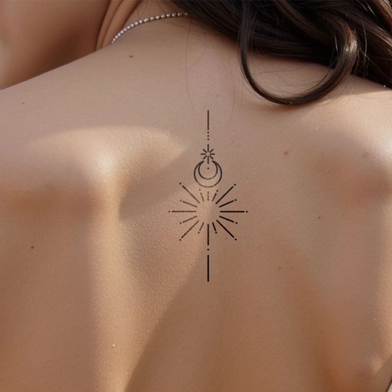 Tatouage Petite Lune et Petit Soleil Ornemental
