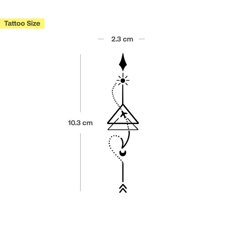 Vliegtuig met zon en maan met pijl Tatoeage