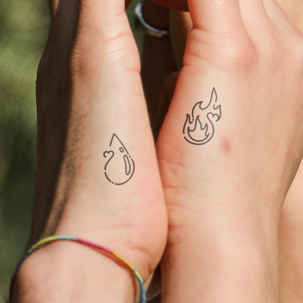 Tatouages pour partenaires flamme et eau