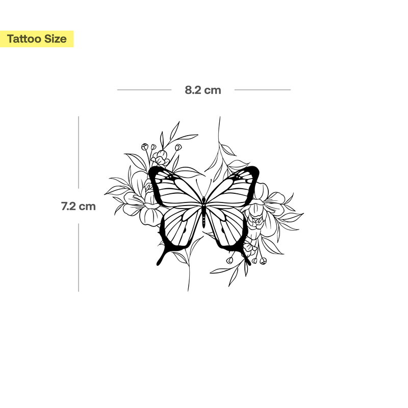 Tatouage Papillon Entouré de Fleurs