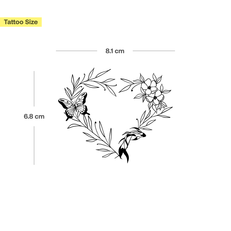 Heart-Flower Wreath with Butterfly and Fish Tattoo