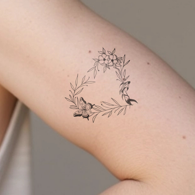 Heart-Flower Wreath with Butterfly and Fish Tattoo