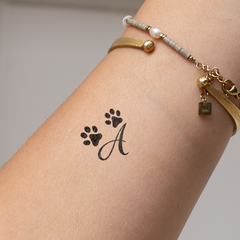 Paws with initials tattoo (A-Z)