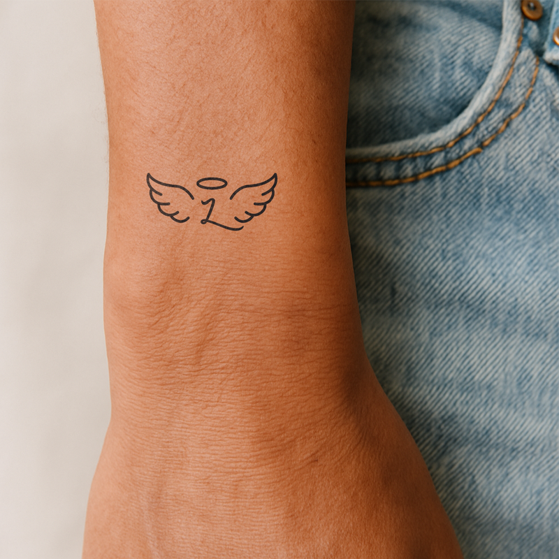 Tatouage ailes d'ange avec initiales (A-Z)