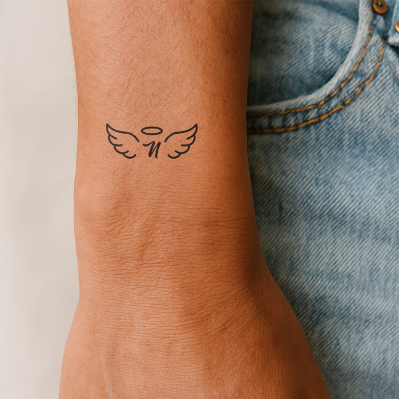 Tatouage ailes d'ange avec initiales (A-Z)