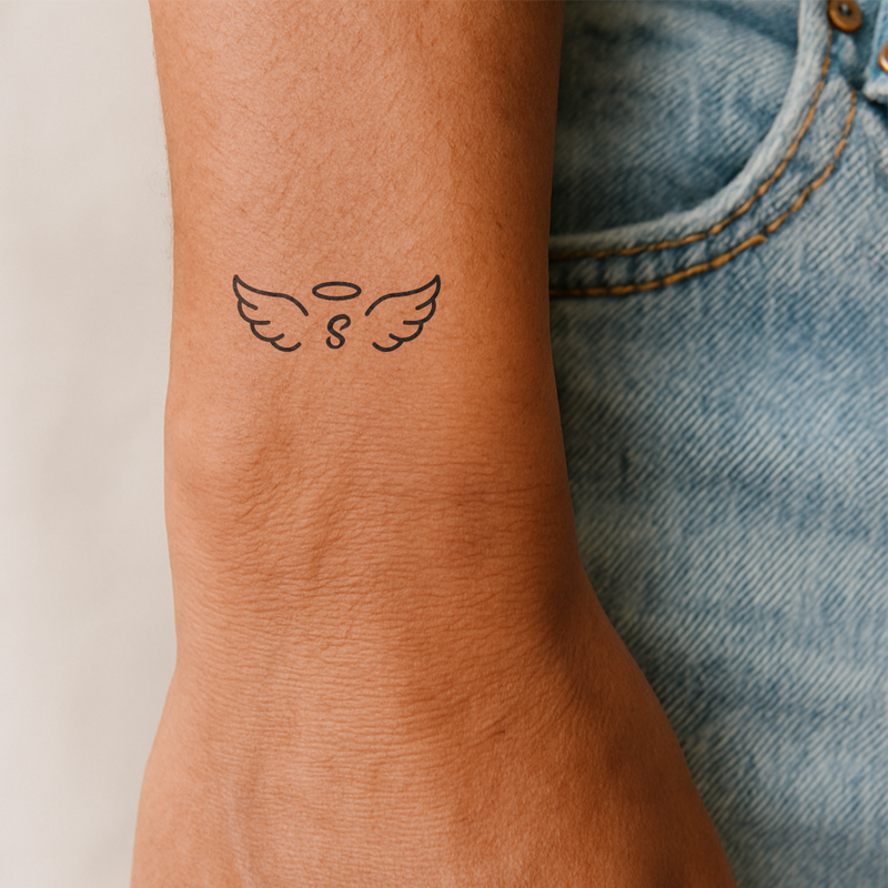 Tatouage ailes d'ange avec initiales (A-Z)