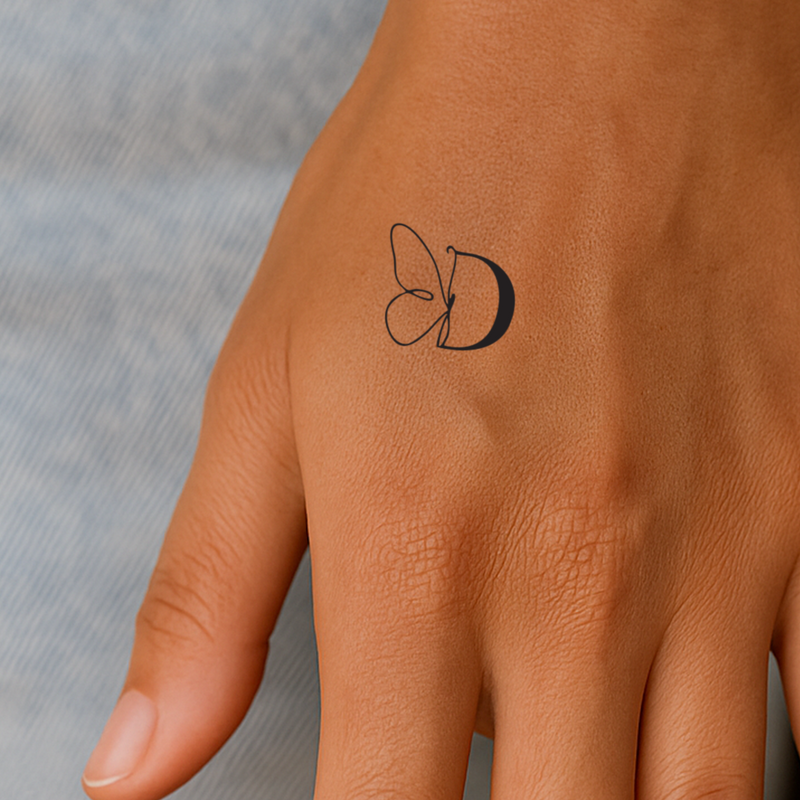 Tatouage papillon avec initiales (A-Z)