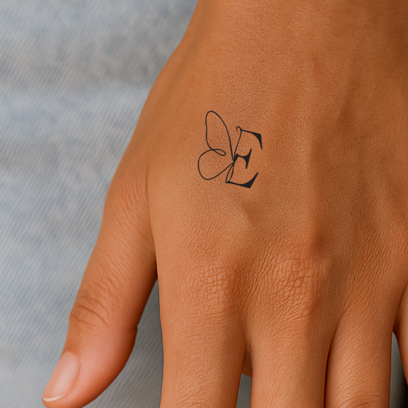 Tatouage papillon avec initiales (A-Z)