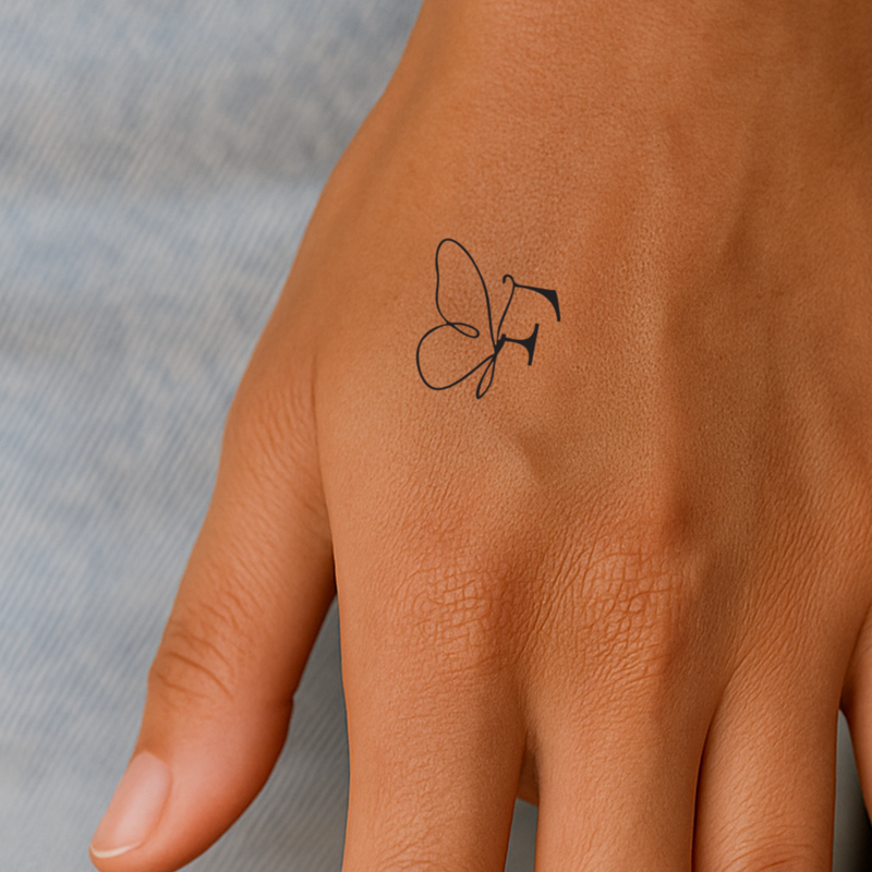 Tatouage papillon avec initiales (A-Z)
