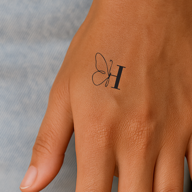 Tatouage papillon avec initiales (A-Z)