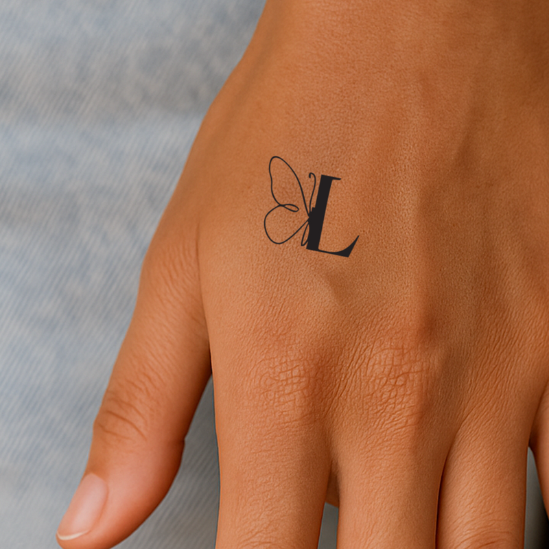 Tatouage papillon avec initiales (A-Z)
