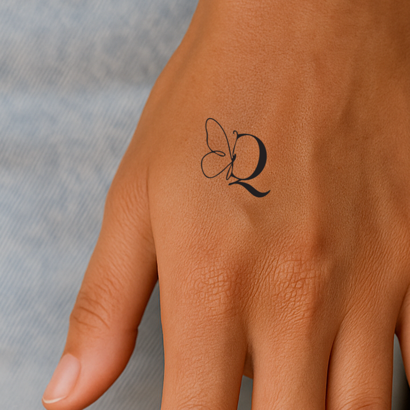 Tatouage papillon avec initiales (A-Z)