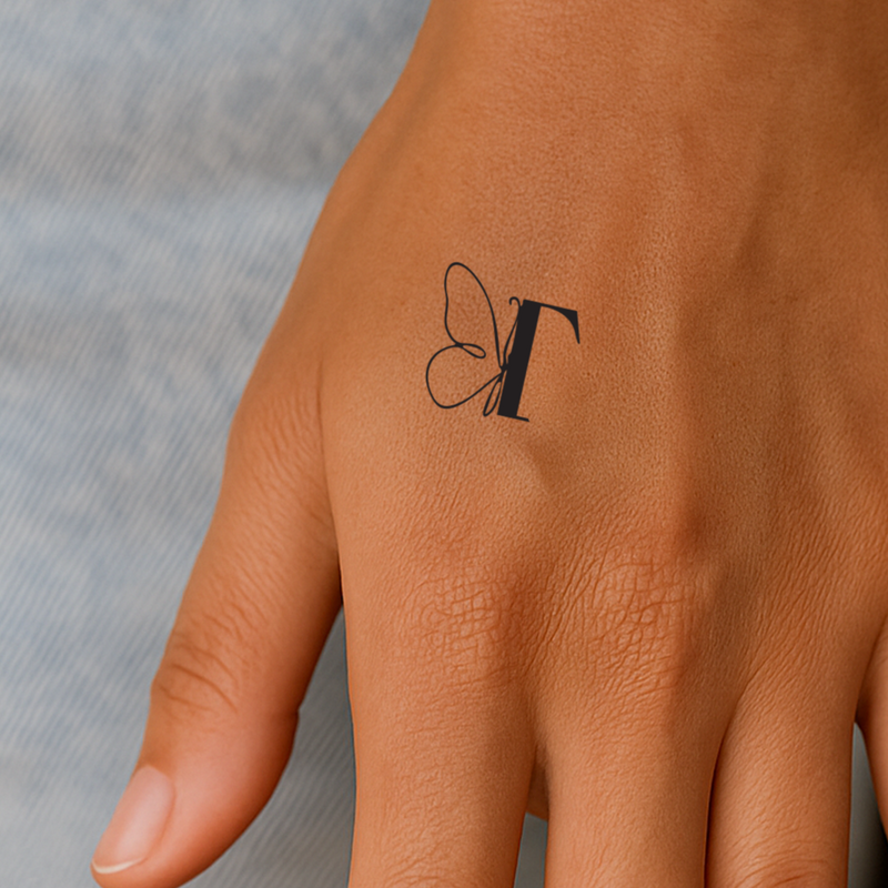 Tatouage papillon avec initiales (A-Z)