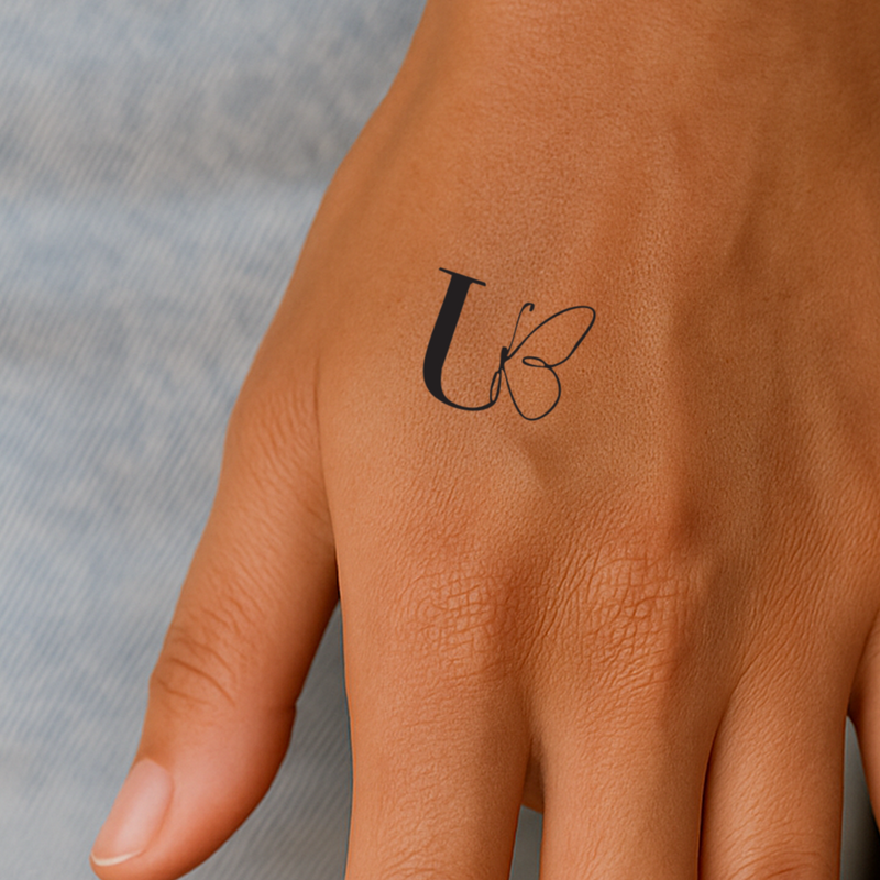 Tatouage papillon avec initiales (A-Z)